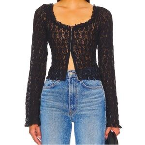 Free People Madison Lace Blouse, Black NWT